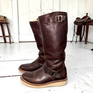 Vintage Frye White Label RARE Brown Pebbled Leather Shearling Tall Boots 6.5